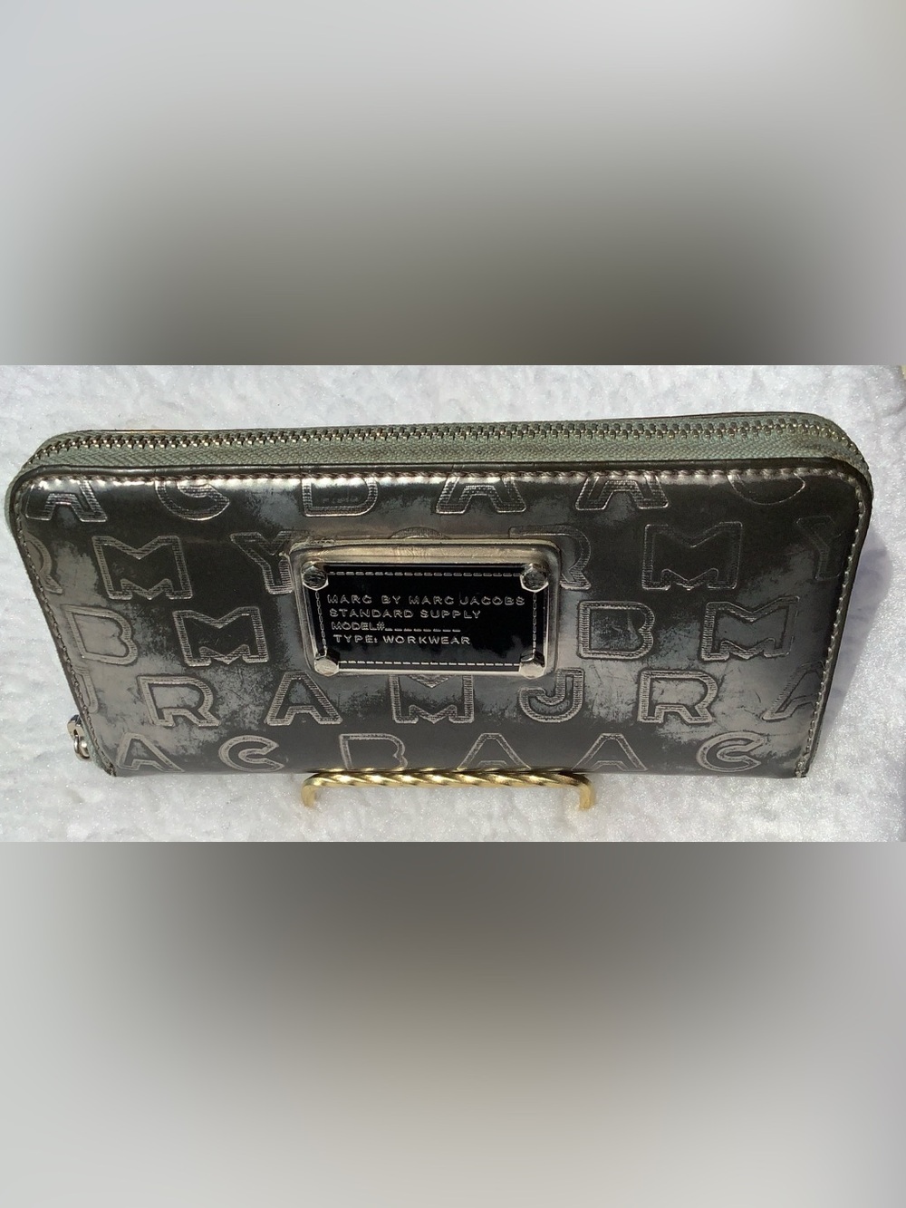 Marc by Marc Jacobs Metallic Silver Embossed Logo Wristlet